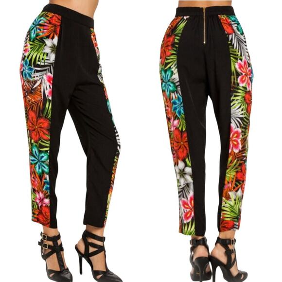 Line & Dot Tropical Floral/Leaf Silk Tapered Leg Cropped Pants size XS NWT - Picture 6 of 8